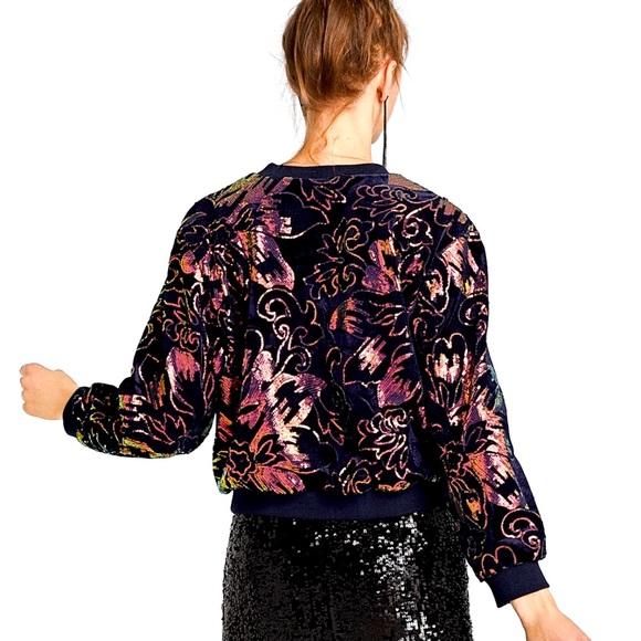 Zara Sweaters Zara Velvet Floral Sequin Embroidered Sweatshirt